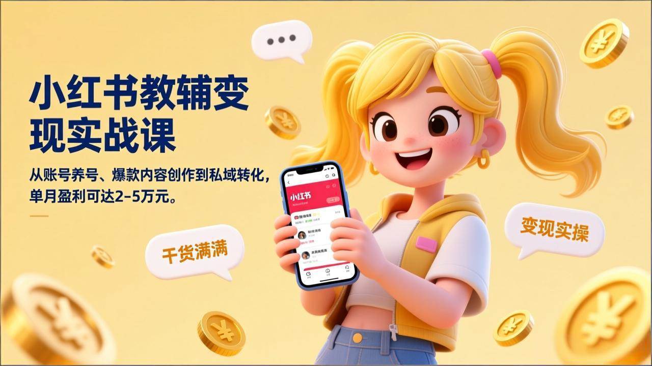 （17334期）小红书教辅变现实战课，从账号养号、爆款内容创作到私域转化，单月盈利可达2-5万元-鸿雁学习网