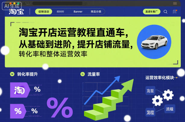 淘宝开店运营教程直通车，从基础到进阶，提升店铺流量，转化率和整体运营效率（更新26年1月）-鸿雁学习网