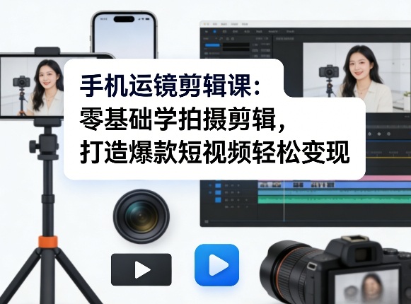 手机运镜剪辑课：零基础学拍摄剪辑，打造爆款短视频轻松变现-鸿雁学习网