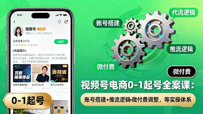 （16262期）视频号电商0-1起号全案课：账号搭建+推流逻辑+微付费调整，等实操体系-鸿雁学习网