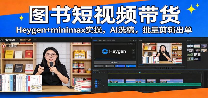 图书短视频带货：Heygen+minimax实操，AI洗稿 ，批量剪辑出单-鸿雁学习网