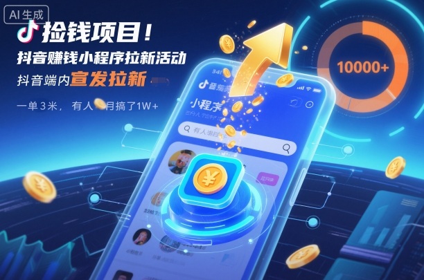 捡钱项目！抖音賺钱小程序拉新活动，抖音端内宣发拉新，一单3米，有人半个月搞了1W+-鸿雁学习网