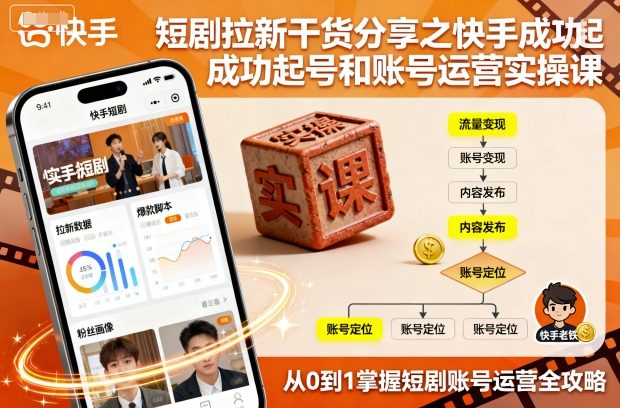 短剧拉新干货分享之快手成功起号和账号运营实操课-鸿雁学习网