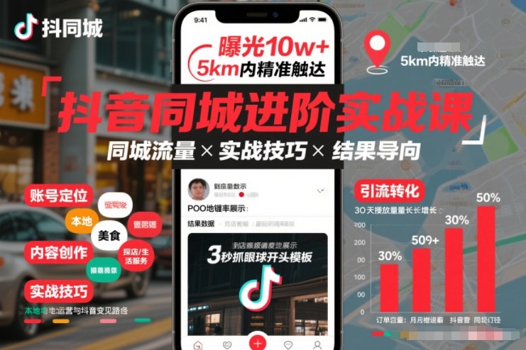 抖音同城进阶实战课，助你同城流量拿到结果-鸿雁学习网