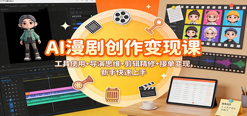 AI漫剧创作变现课：工具使用+导演思维+剪辑精修+接单变现，新手快速上手-鸿雁学习网