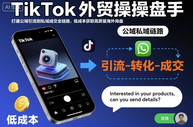 TikTok外贸操盘手,打通公域引流到私域成交全链路,低成本获取高质量海外询盘