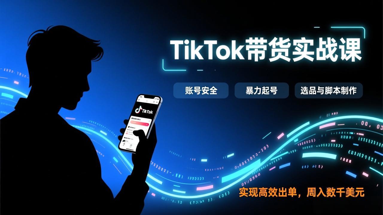 TikTok带货实战课,涵盖账号安全、暴力起号、选品与脚本制作,实现高效出单,周入数千美元 TikTok带货实战课,涵盖账号安全、暴力起号、选品与脚本制作,实现高效出单,周入数千美元