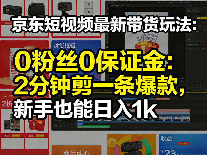 京东短视频最新带货玩法，0粉丝0保证金，2分钟剪一条爆款，新手也能日入1k+【揭秘】-鸿雁学习网
