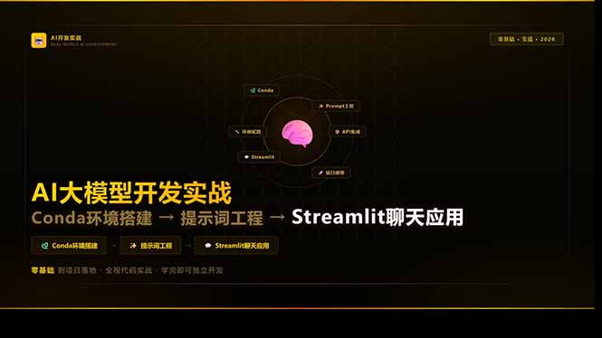 AI大模型开发实战：Conda环境搭建→提示词工程→Streamlit聊天应用，零基础到项目落地-鸿雁学习网