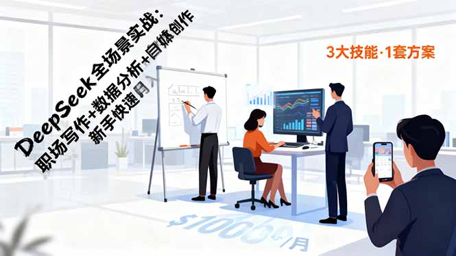 DeepSeek全场景实战：职场写作+数据分析+自媒体创作，新手快速月入过万-鸿雁学习网