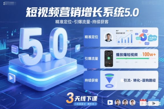短视频营销增长系统5.0，精准定位-引爆流量-持续获客，3天线下课(音频+图片)-鸿雁学习网