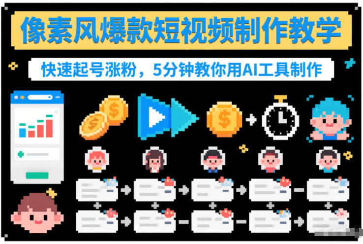 像素风爆款短视频制作教学，快速起号涨粉，5分钟教你用AI工具制作-鸿雁学习网