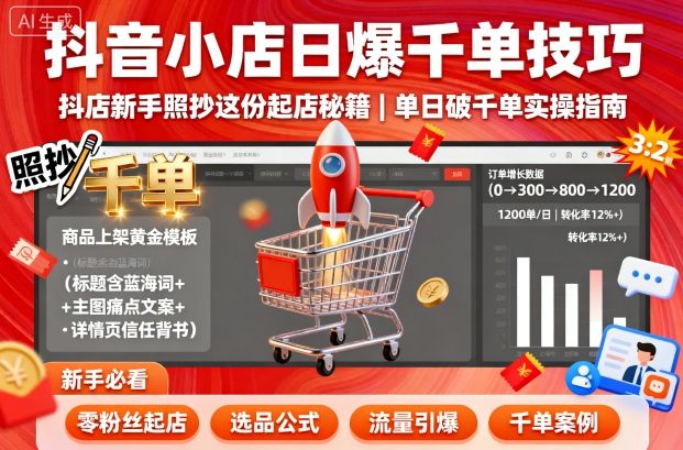 抖音小店日爆千单技巧，抖店新手照抄这份起店秘籍，单日破千单-鸿雁学习网