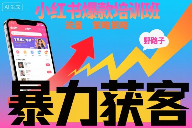 小红书爆款培训班，小红书获客野路子流量打法，暴力持续获客-鸿雁学习网