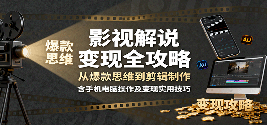 影视解说变现全攻略：从爆款思维到剪辑制作，含手机电脑操作及变现实用技巧-鸿雁学习网
