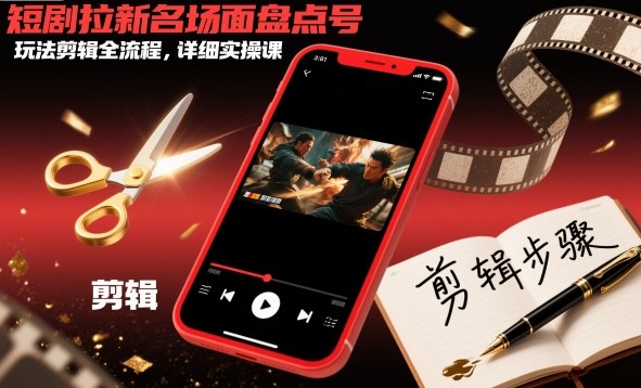 短剧拉新名场面盘点号玩法剪辑全流程，详细实操课-鸿雁学习网