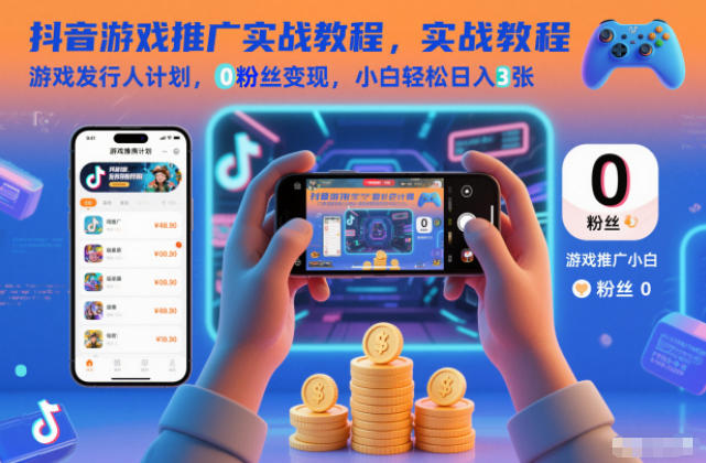 抖音游戏推广实战教程，游戏发行人计划，0粉丝变现，小白轻松日入3张-鸿雁学习网