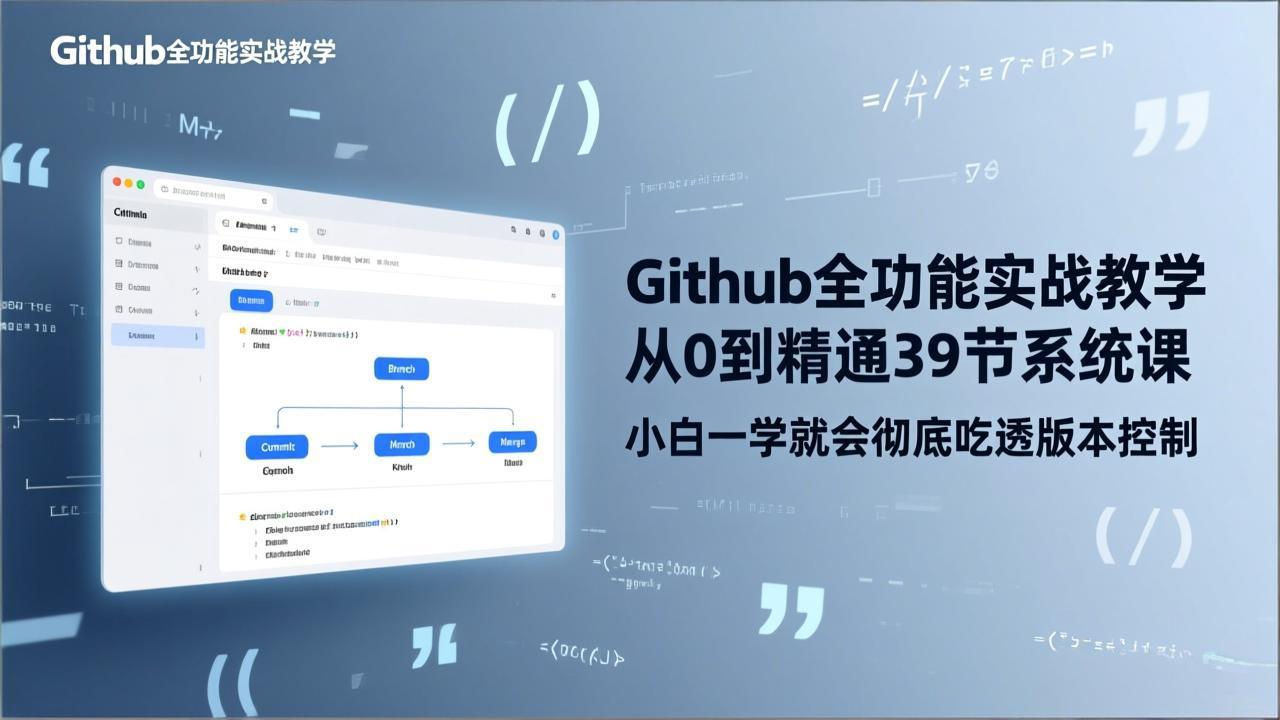 GitHub-全功能实战教学，从0到精通39节系统课，小白一学就会彻底吃透版本控制-鸿雁学习网
