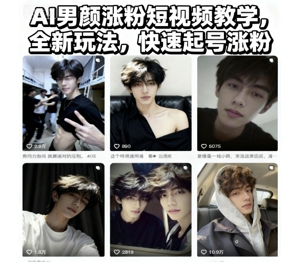 AI男颜涨粉短视频教学，全新玩法，快速起号涨粉-鸿雁学习网