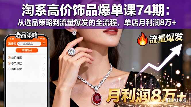（16351期）淘系高价饰品爆单课74期：从选品策略到流量爆发的全流程，单店月利润8万+-鸿雁学习网